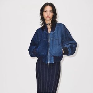 NWT Zara cropped mixed denim bomber jacket size XS